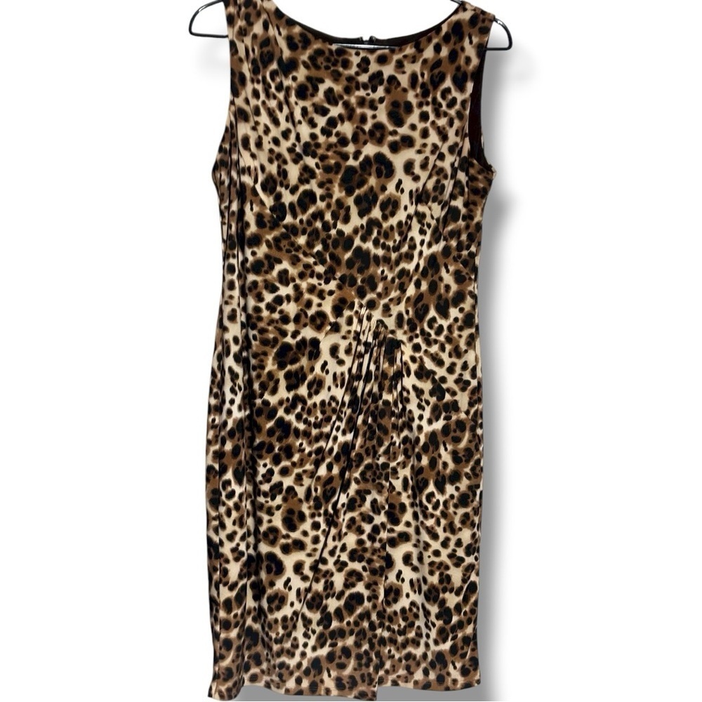 Jones New York Leopard Print Sleeveless Rouching Detail Fully Lined Mini Dress - Picture 8 of 13